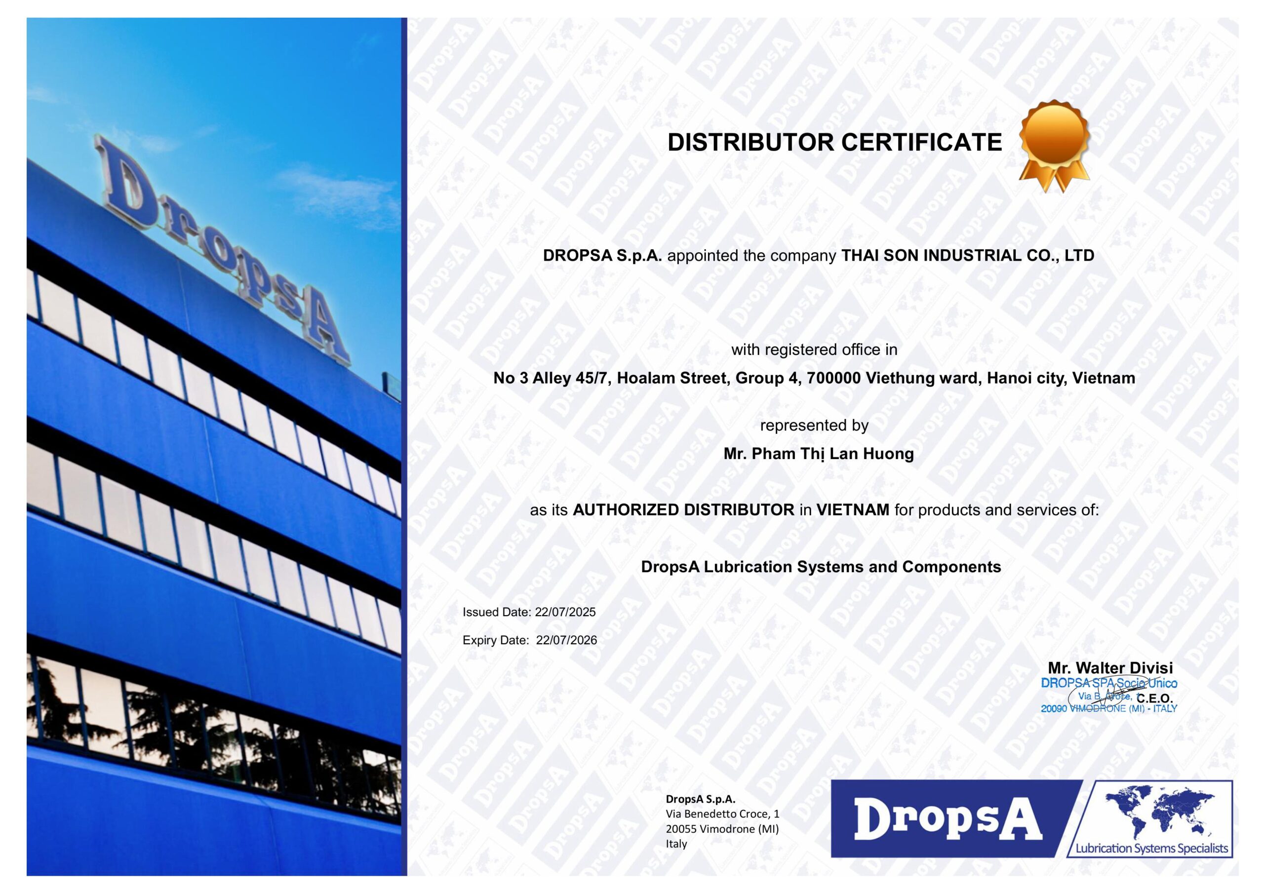 Dropsa_Distributor Certificate Thai Son